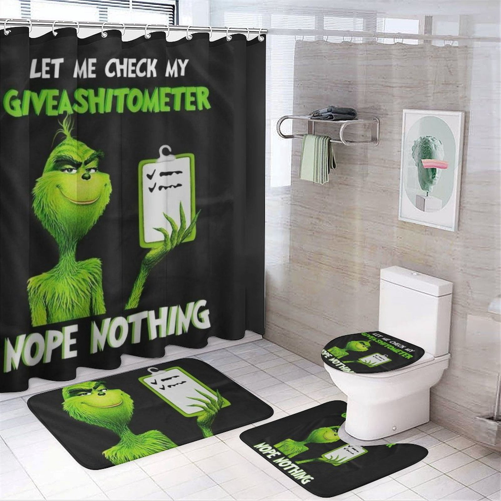 The The-Grinch Cartoon Shower Curtain Set for Bathroom 4 Piece Bathroom ...