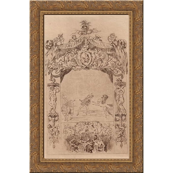 The Theatre Gaillard 24x16 Gold Ornate Wood Framed Canvas Art by Felicien Rops