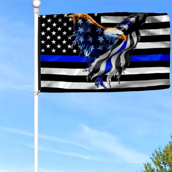 The Thin Blue Line. Police. Law Enforcement American Eagle Flag Banner with Grommets 3x5Feet Man cave Decor