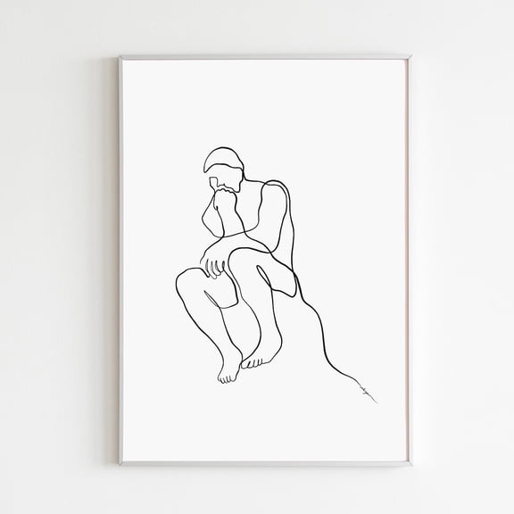 The Thinker Auguste Rodin One Stroke Line Drawing Poster Unframed Paper Print