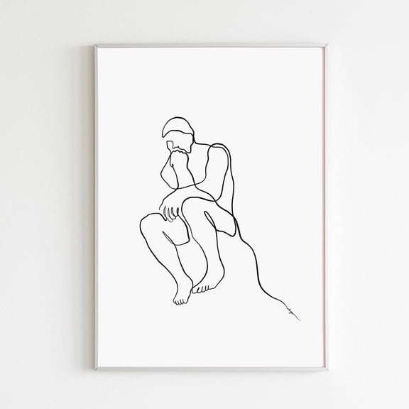 The Thinker Auguste Rodin One Stroke Line Drawing Poster, Unframed Poster