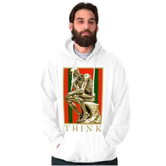 The Thinker Skeleton Sculpture Unisex Plus Fleece Graphic Hoodie Brisco Brands 5X