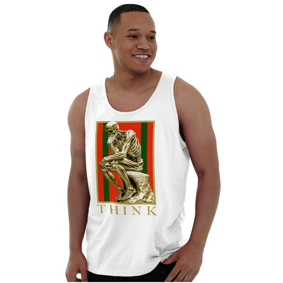 The Thinker Skeleton Sculpture Tank Top T Shirts Men Women Brisco Brands S