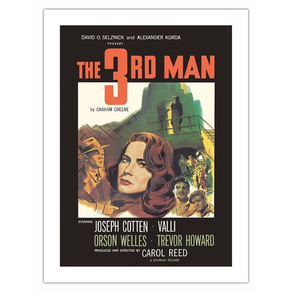 The Third Man - Starring Joseph Cotton & Orson Wells - Directed by Carol Reed - Vintage Film Noir Movie Poster c.1949 - Bamboo Fine Art 290gsm Paper Print (Unframed) 18x24in
