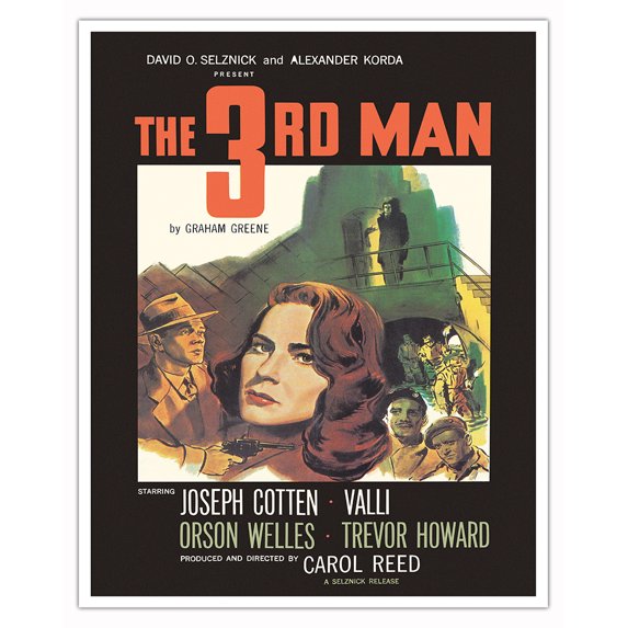 The Third Man - Starring Joseph Cotton & Orson Wells - Directed by Carol Reed - Vintage Film Noir Movie Poster c.1949 - Fine Art Matte Paper Print (Unframed) 16x20in