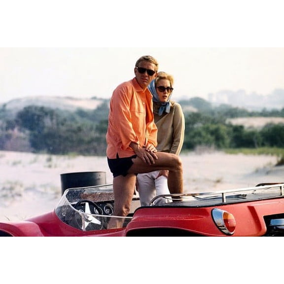 The Thomas Crown Affair Steve McQueen Faye Dunaway standing in Meyers Manx car 24X36 Poster