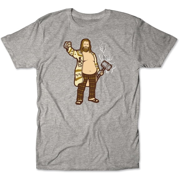 The Thor Abides Funny Movie Big Lebowski The Dude Mash-Up T-Shirt Grey