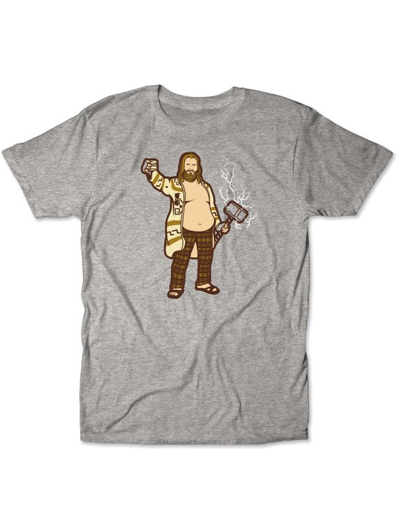 The Thor Abides Funny Movie Big Lebowski The Dude Mash-Up T-Shirt Grey