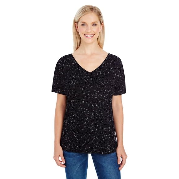 The Threadfast Apparel Ladies' Triblend Fleck Short-Sleeve V-Neck T-Shirt - BLACK FLECK - XL