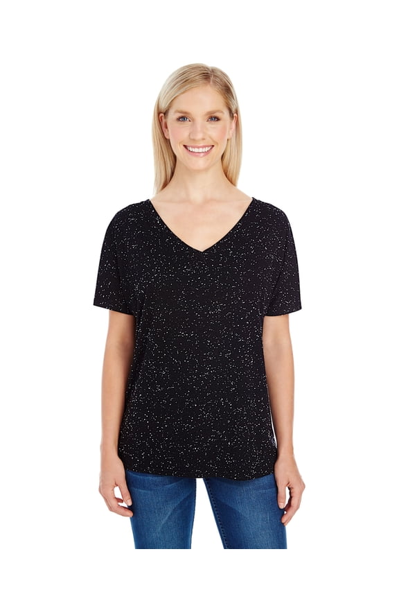 The Threadfast Apparel Ladies' Triblend Fleck Short-Sleeve V-Neck T-Shirt - BLACK FLECK - XL