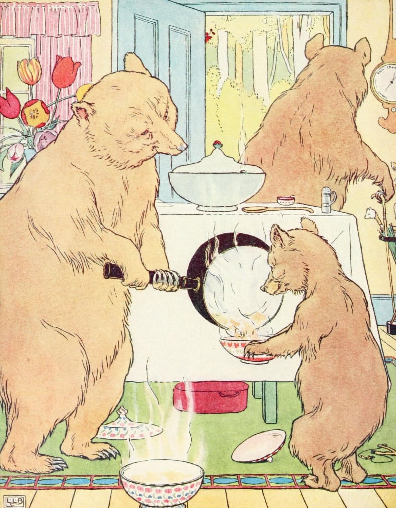 The Three Bears Bears cooking porridge Canvas Art - Leonard Leslie Brooke (18 x 24)
