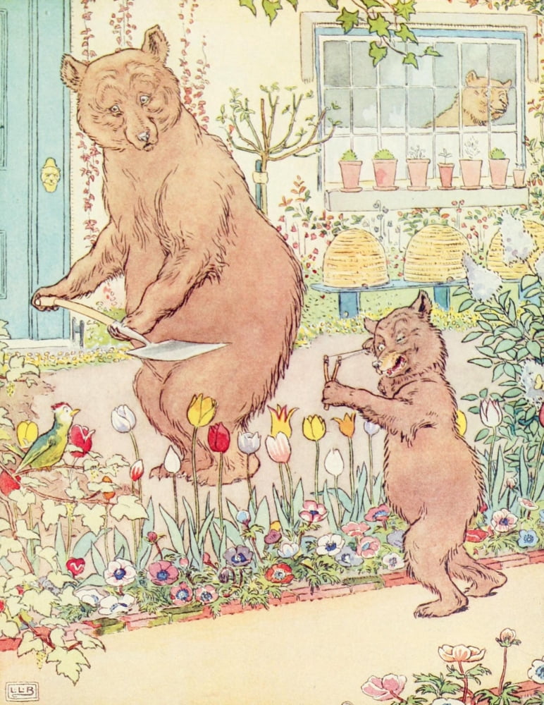 The Three Bears Bears in Garden Canvas Art - Leonard Leslie Brooke (18 x 24)