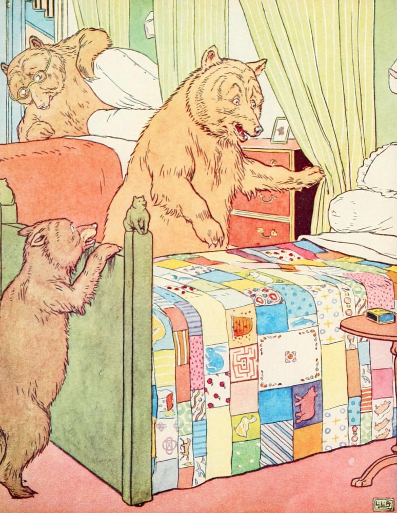The Three Bears Checking the beds Canvas Art - Leonard Leslie Brooke (18 x 24)