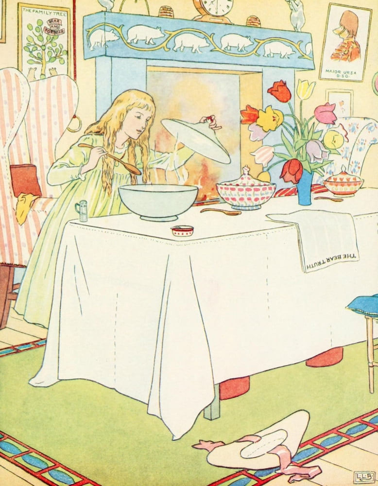 The Three Bears Goldilocks tries porridge Canvas Art - Leonard Leslie Brooke (24 x 36)
