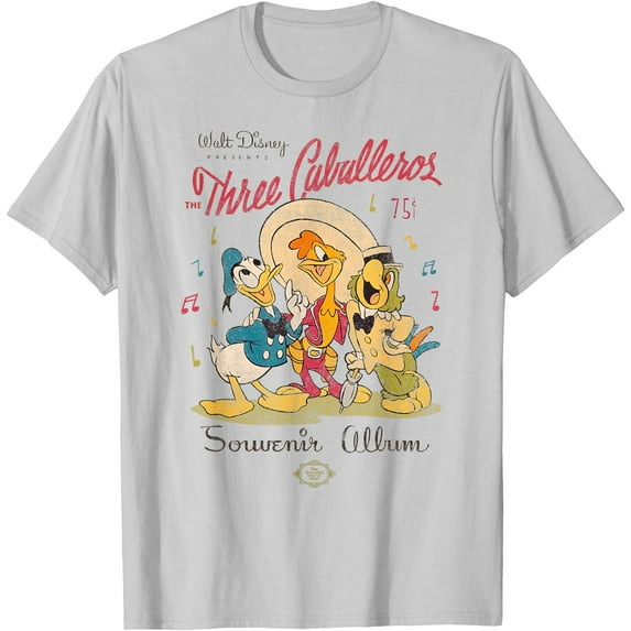 The Three Caballeros Donald Duck Vintage Distressed DTG Print Unisex T-Shirt,Ice Grey Color,Size 4XL