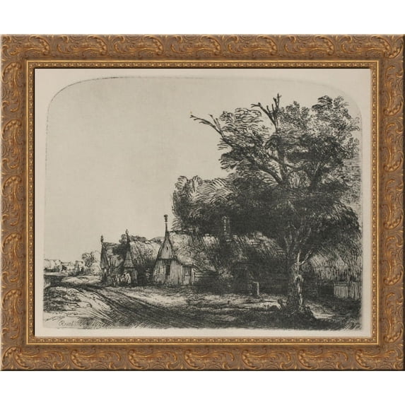 The Three Cottages 24x20 Gold Ornate Wood Framed Canvas Art by Rembrandt