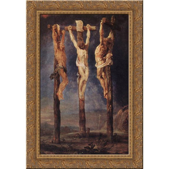 The Three Crosses 18x24 Gold Ornate Wood Framed Canvas Art by Rubens, Peter Paul