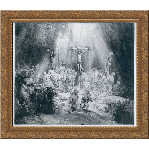 The Three Crosses 22x20 Gold Ornate Wood Framed Canvas Art by Rembrandt