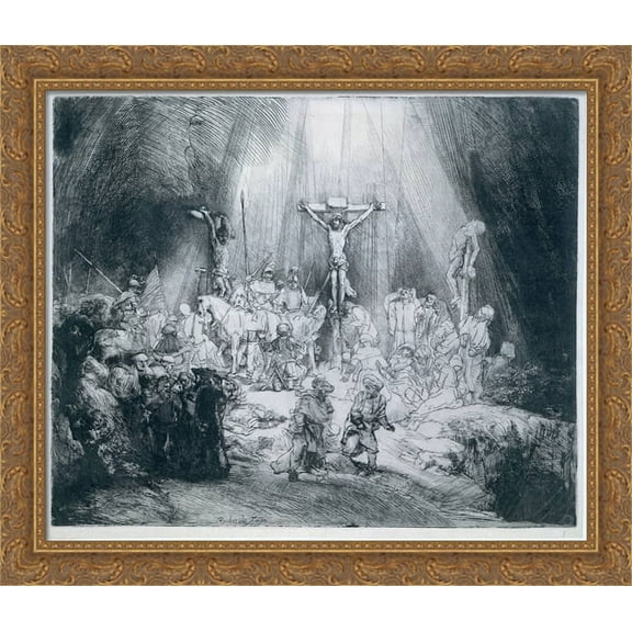 The Three Crosses 32x28 Large Gold Ornate Wood Framed Canvas Art by Rembrandt