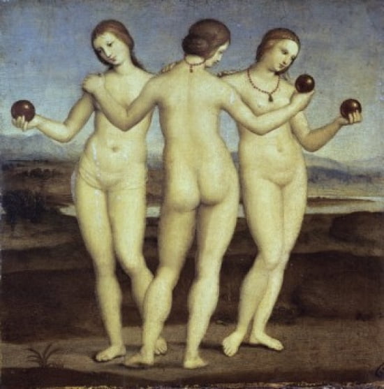 The Three Graces c 1502-1503 Raphael (1483-1520Italian) Musee Conde Chantilly France Canvas Art - Raphael (18 x 24)