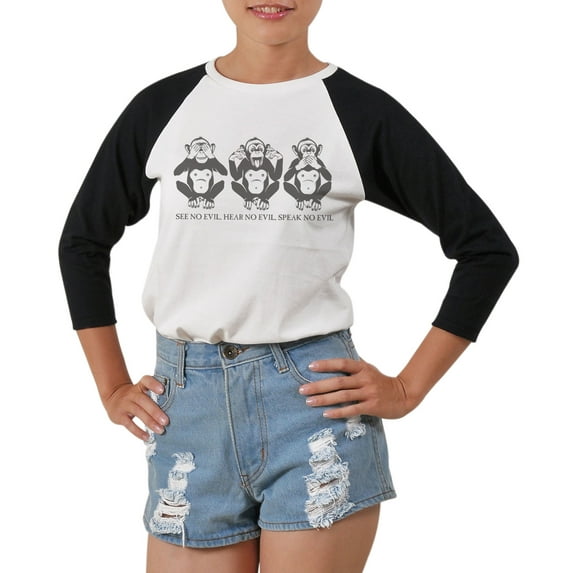 The Three Monkeys Printed 100% Cotton Elbow Sleeves Raglan T-Shirt WTS_03 L