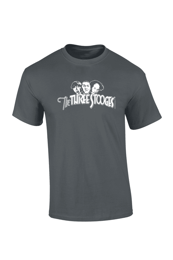 The Three Stooges Classic Logo Vintage Comedy Trio: Larry, Moe, and Curly Short Sleeve Adult Graphic T-Shirt-Charcoal-xxl