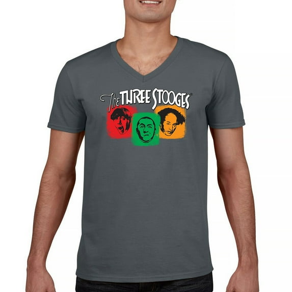 The Three Stooges Colorful V-Neck T-shirt Funny 3 Wise Guys Curly Moe Larry Shemp Classic Retro American Legend Tee