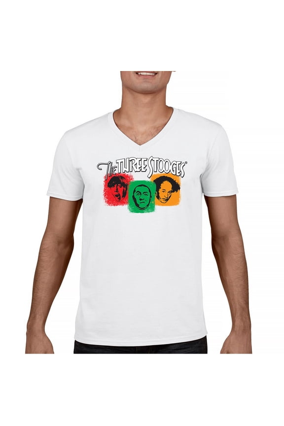 The Three Stooges Colorful V-Neck T-shirt Funny 3 Wise Guys Curly Moe Larry Shemp Classic Retro American Legend Tee
