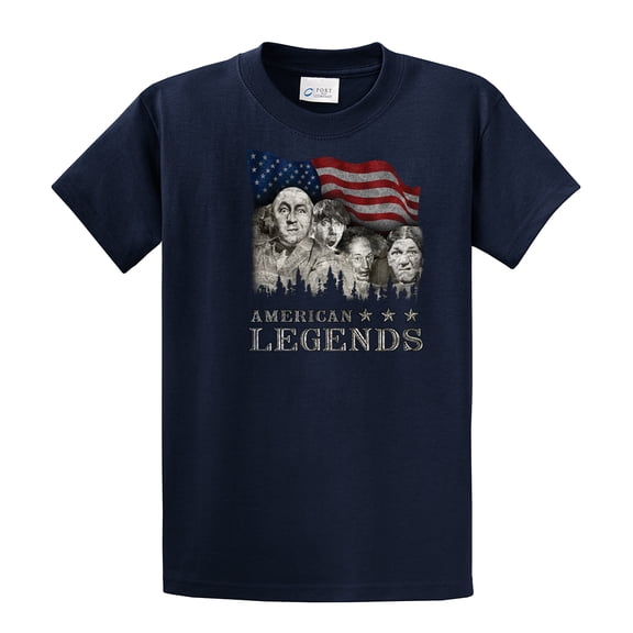 The Three Stooges Short Sleeve T-shirt Rushmorons American Legends Mount Rushmore Morons 3 Curly Moe Larry Tee Shirt-Navy-XL