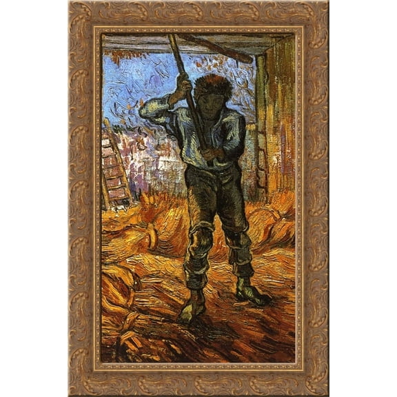 The Thresher (after Millet) 24x16 Gold Ornate Wood Framed Canvas Art by Vincent van Gogh