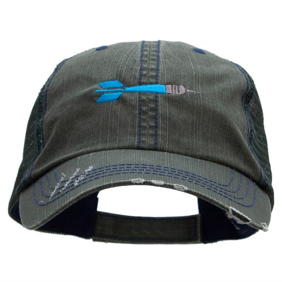 The Throwing Dart Embroidered Frayed Mesh Cap - Green OSFM