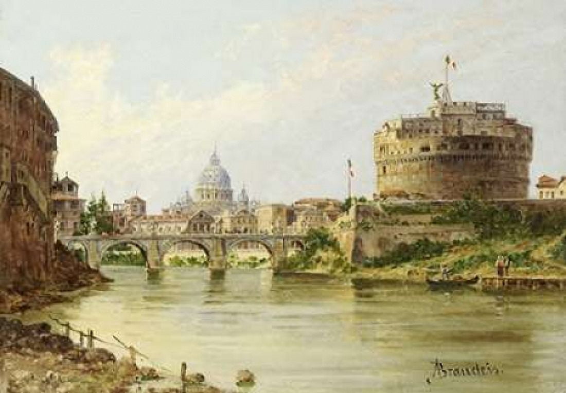 The Tiber With The Castel SantAngelo and StPeters Rome Canvas Art - Antonietta Brandeis (20 x 28)