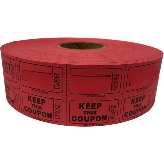 The Ticket Gurus Raffle Tickets - (4 Rolls of 2000 Double Tickets) 8,000 Total 50/50 Raffle Tickets (Yellow/Green/Red/Purple)$$