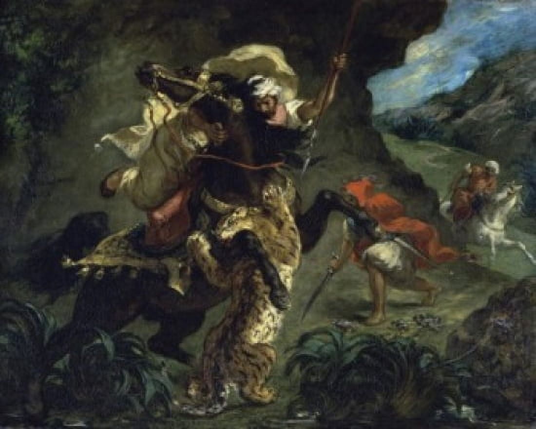The Tiger Hunt c 1848-1861 Eugene Delacroix (1798-1863French) Musee du Louvre Paris Canvas Art - Eugene Delacroix (24 x 36)