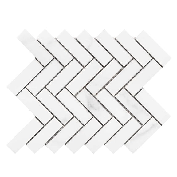 The Tile Life Adonis Pure 1" x 3" Calacatta Porcelain Herringbone Mosaic Floor and Wall Tile 1 Sheet