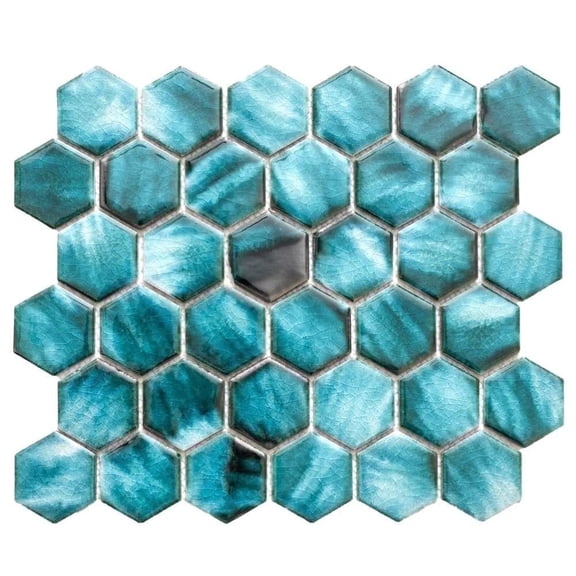 The Tile Life Agate 4 in x 4 in Hexagon Azules Glossy Porcelain Mosaic Tile Sample 1 Piece
