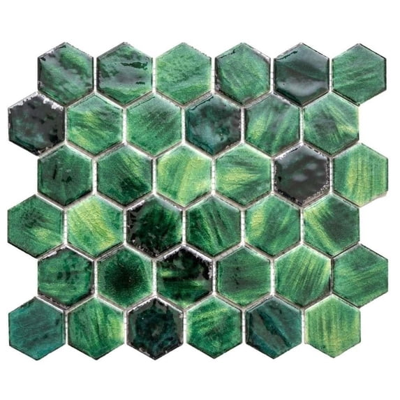 The Tile Life Agate 2 in x 2 in Hexagon Emerald Glossy Porcelain Mosaic Wall Tile 1 Sheet