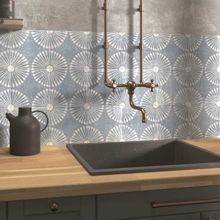 The Tile Life Amanecer 8 in x 8 in Azul Satin Porcelain Tile Sample 1 Piece