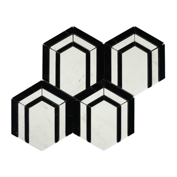 The Tile Life Argos Peak Carrara Marble Mosaic Tile - 12 x 14 in. - Polished - 1-Piece - Floor & Wall