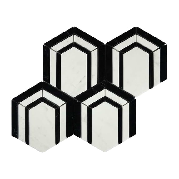 The Tile Life Argos Peak 12" x 14" Carrara Polished Marble Mosaic Floor and Wall Tile, 1 Sheet