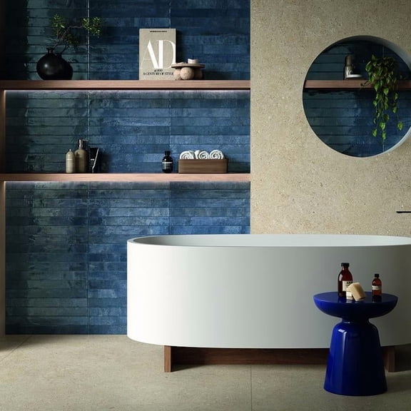The Tile Life Aria Indigo Blue Glossy Porcelain Floor and Wall Tile 2x18 in 32-Piece
