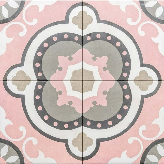 The Tile Life Art Deco Pink 8" x 8" Porcelain Floor and Wall Tile, 25 Piece (10.76 Sq. ft.)