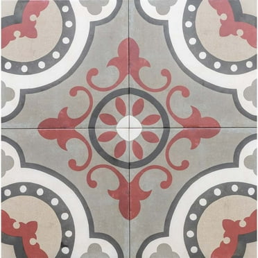 The Tile Life Art Deco Red 8" x 8" Porcelain Floor and Wall Tile, 25 Piece (10.76 Sq. ft.)