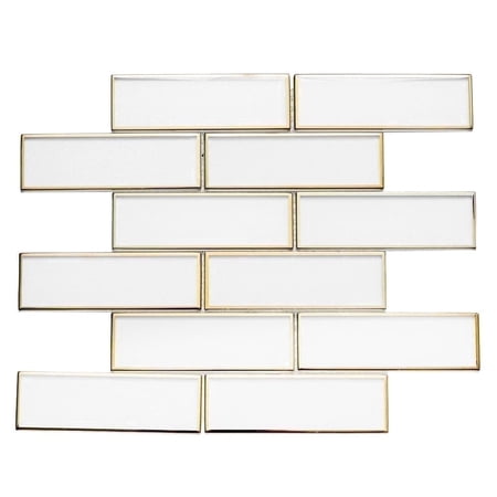 The Tile Life Athena White/ Gold 2" x 6" Glossy Glass Brick Mosaic Tile Sample