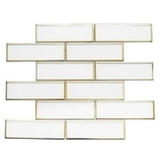 The Tile Life Athena White/ Gold Glass Brick Mosaic Tile Sample - 2 x 6 in. - Glossy - 1-Piece - Wall & Backsplash
