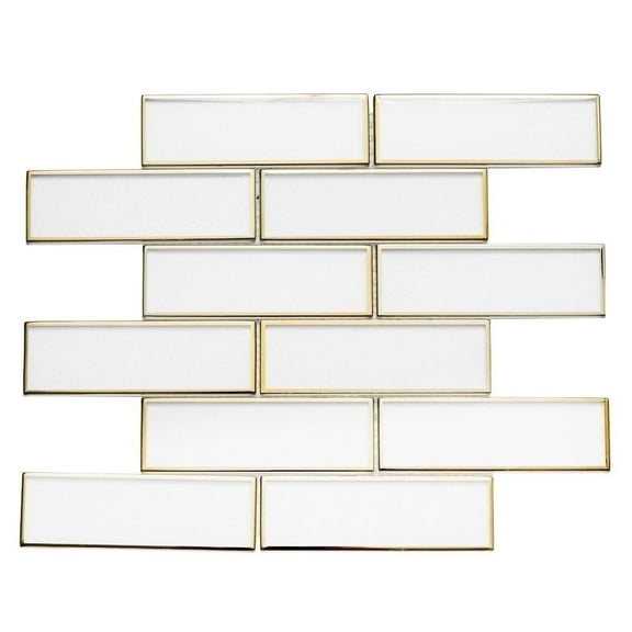 The Tile Life Athena White/ Gold Glass Brick Mosaic Tile Sample - 2 x 6 in. - Glossy - 1-Piece - Wall & Backsplash