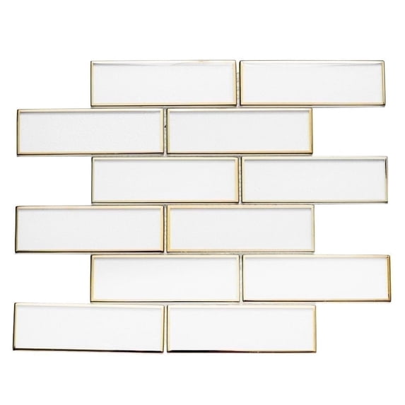 The Tile Life Athena 2" x 6" White/ Gold Glossy Glass Brick Mosaic Tile Sample, 1 Piece