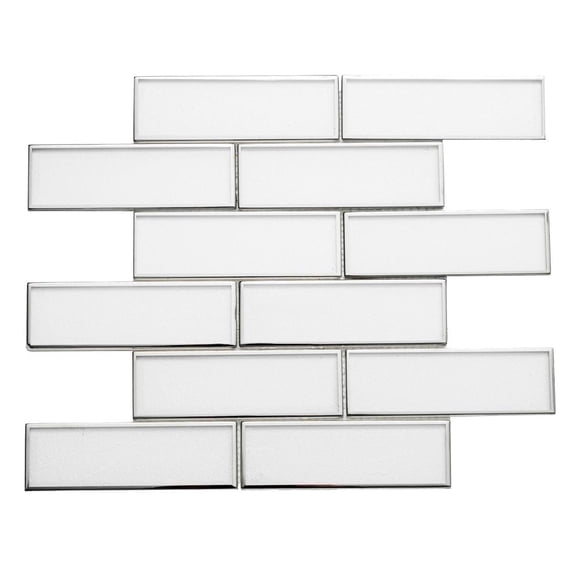 The Tile Life Athena 2" x 6" White/ Silver Glossy Glass Brick Mosaic Tile Sample, 1 Piece