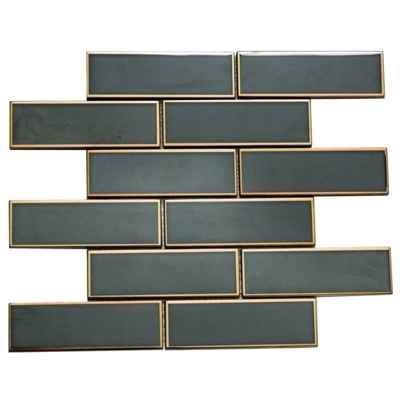The Tile Life Athena 2" x 6" Black/ Gold Matte Glass Mosaic Wall Tile , 1 Sheet