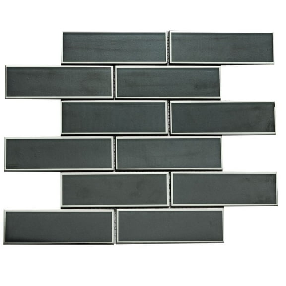 The Tile Life Athena Black/ Silver Glass Subway Mosaic Tile Sample - 2 x 6 in. - Matte - 1-Piece - Wall & Backsplash